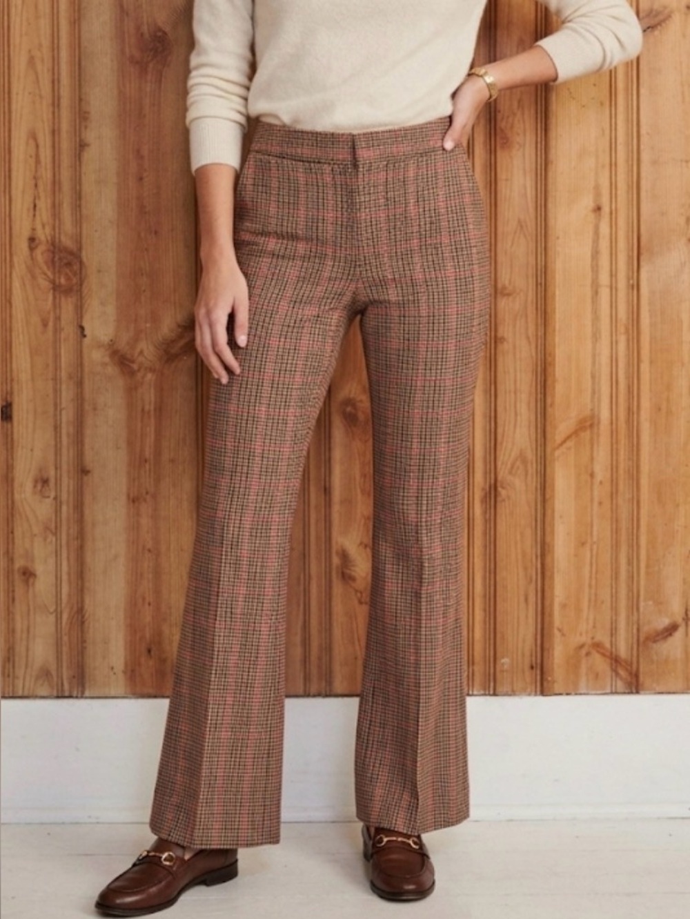 Banana Republic Plaid Boot-Cut Pants in Brown and Tansi size 8L